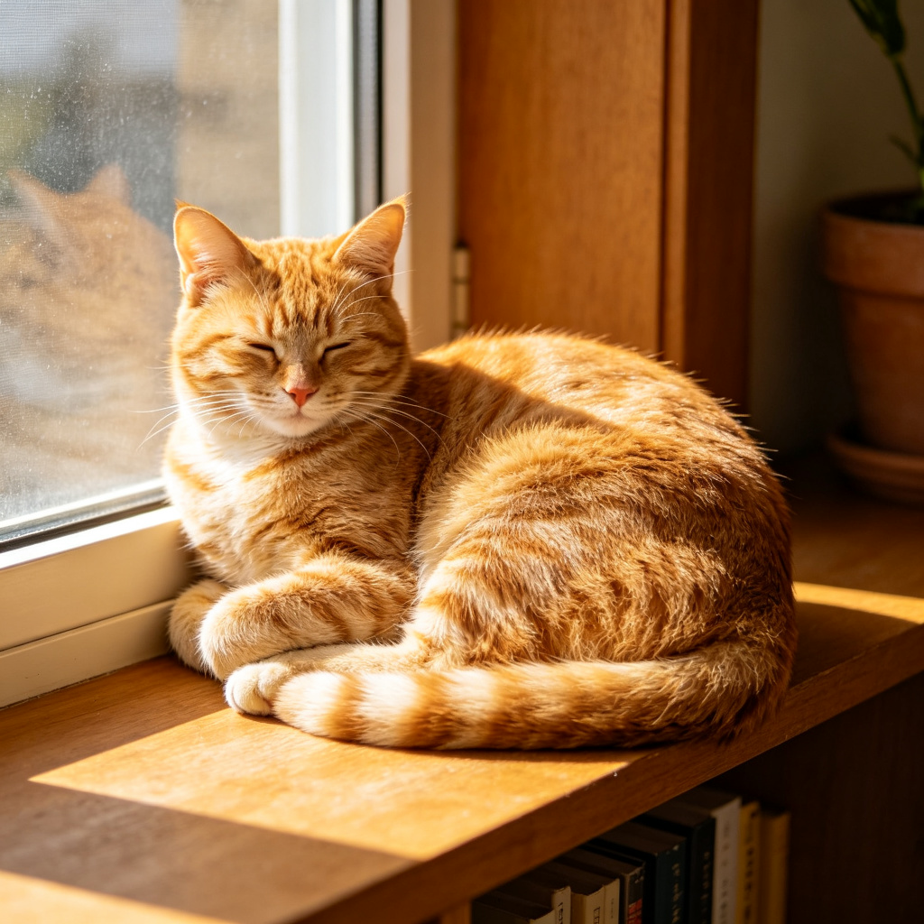 动态示例：晒太阳的橘猫